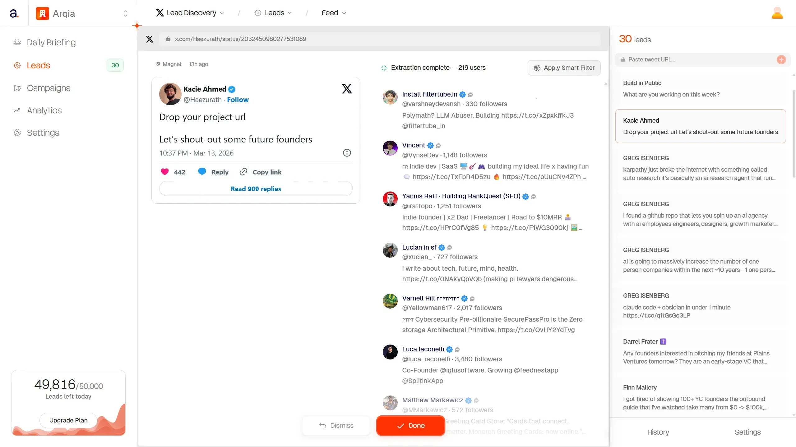 X lead discovery feed