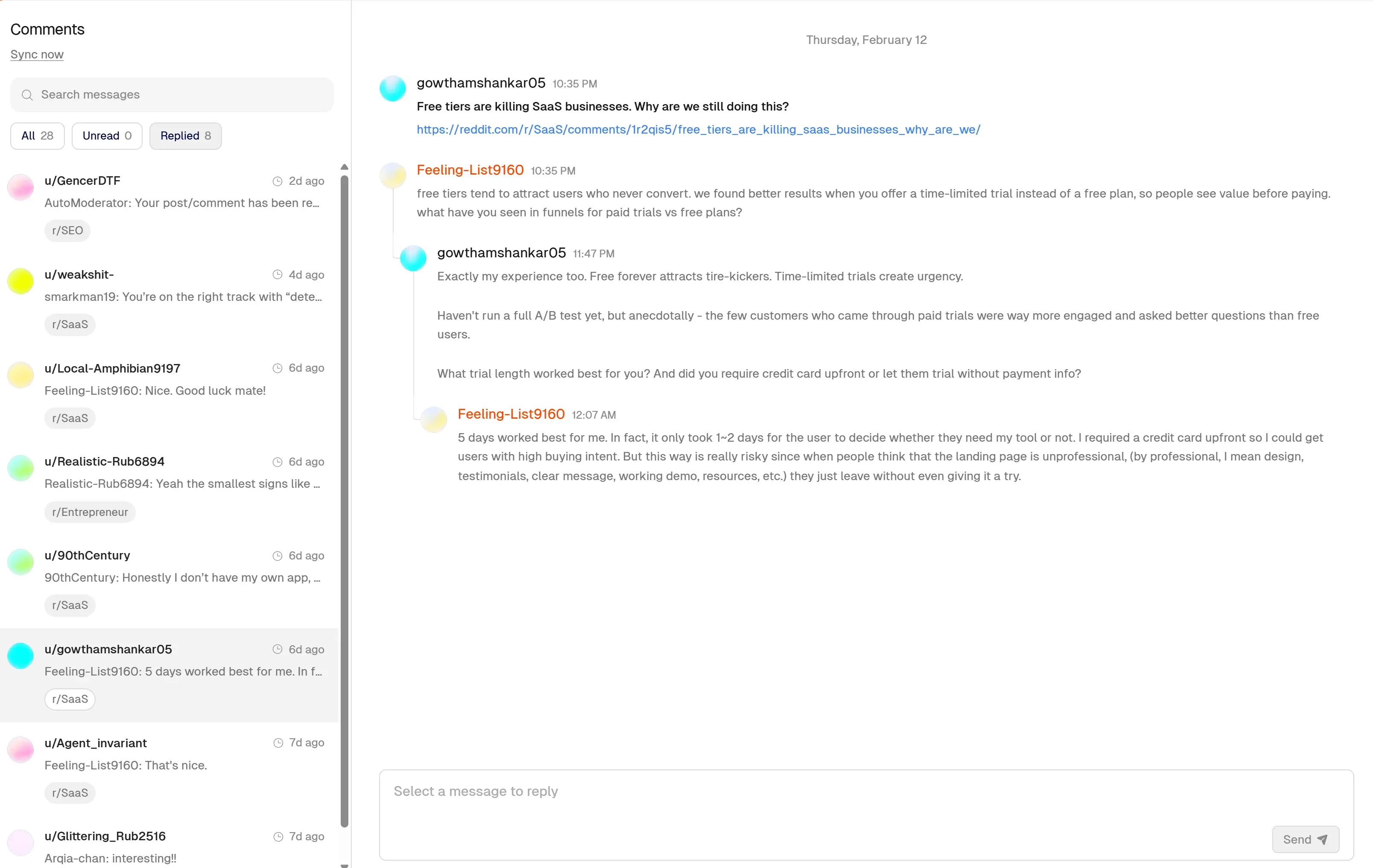 Reddit comment inbox