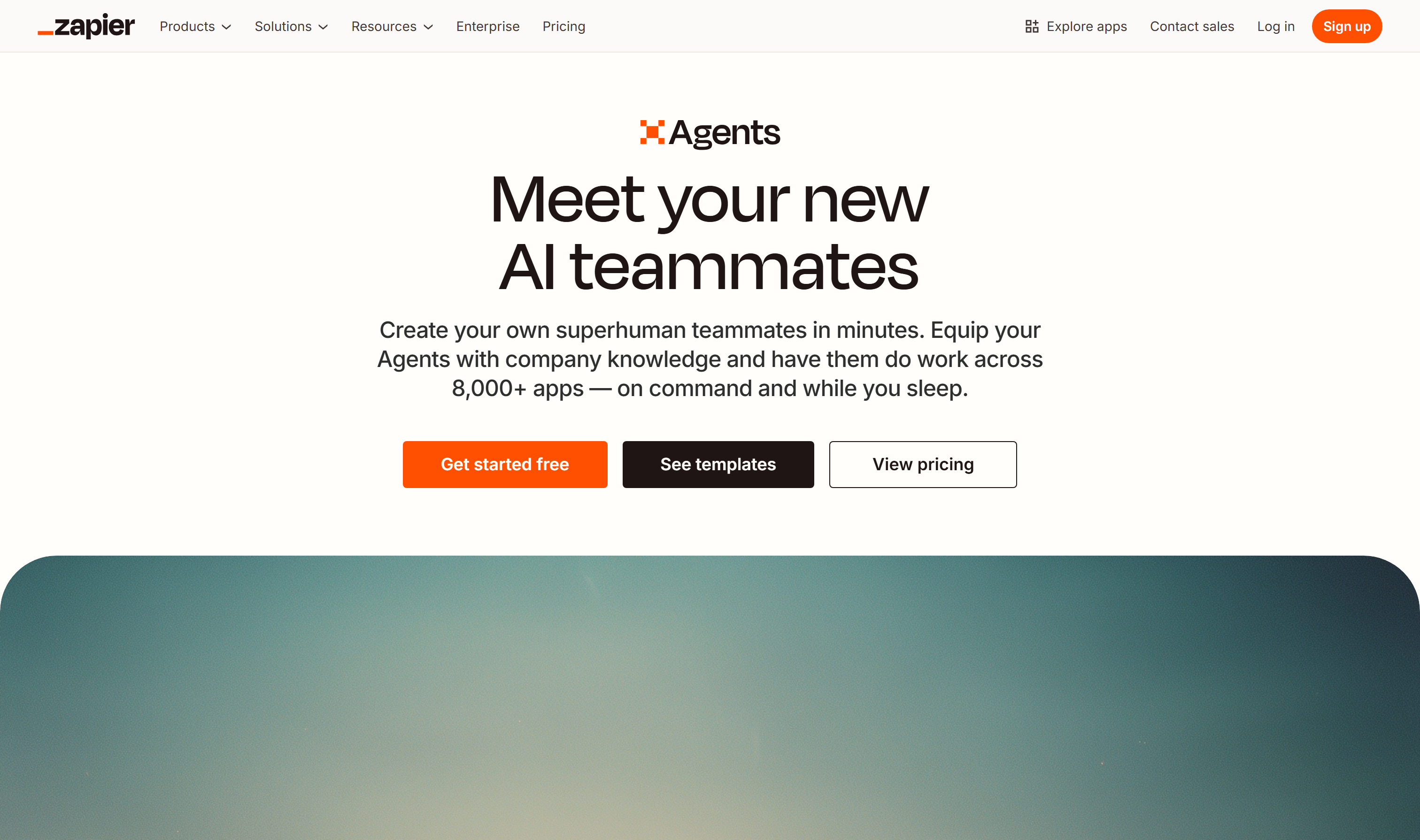 Zapier Central homepage showing AI agent builder for automating workflows