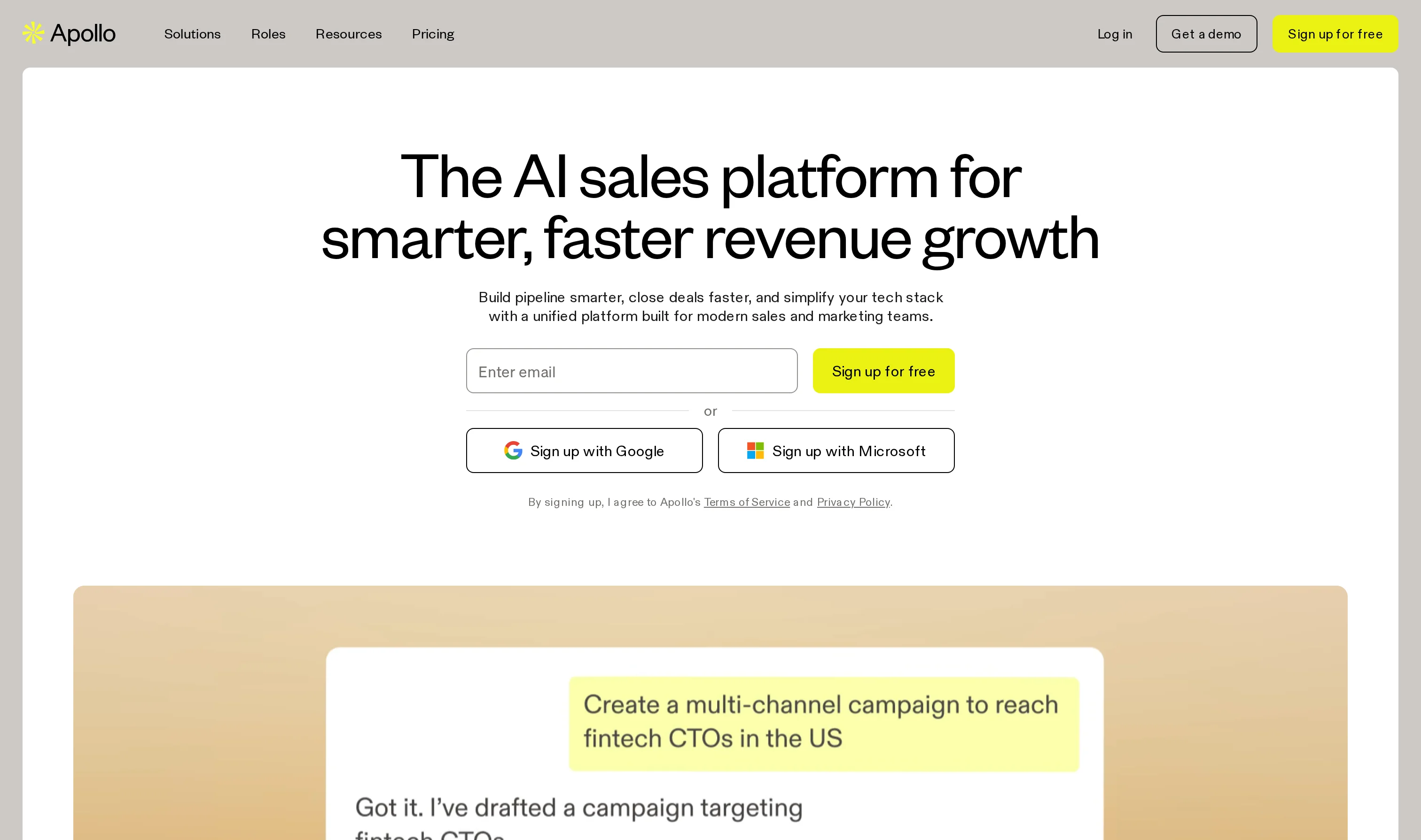 Apollo.io homepage - AI sales platform for smarter revenue growth