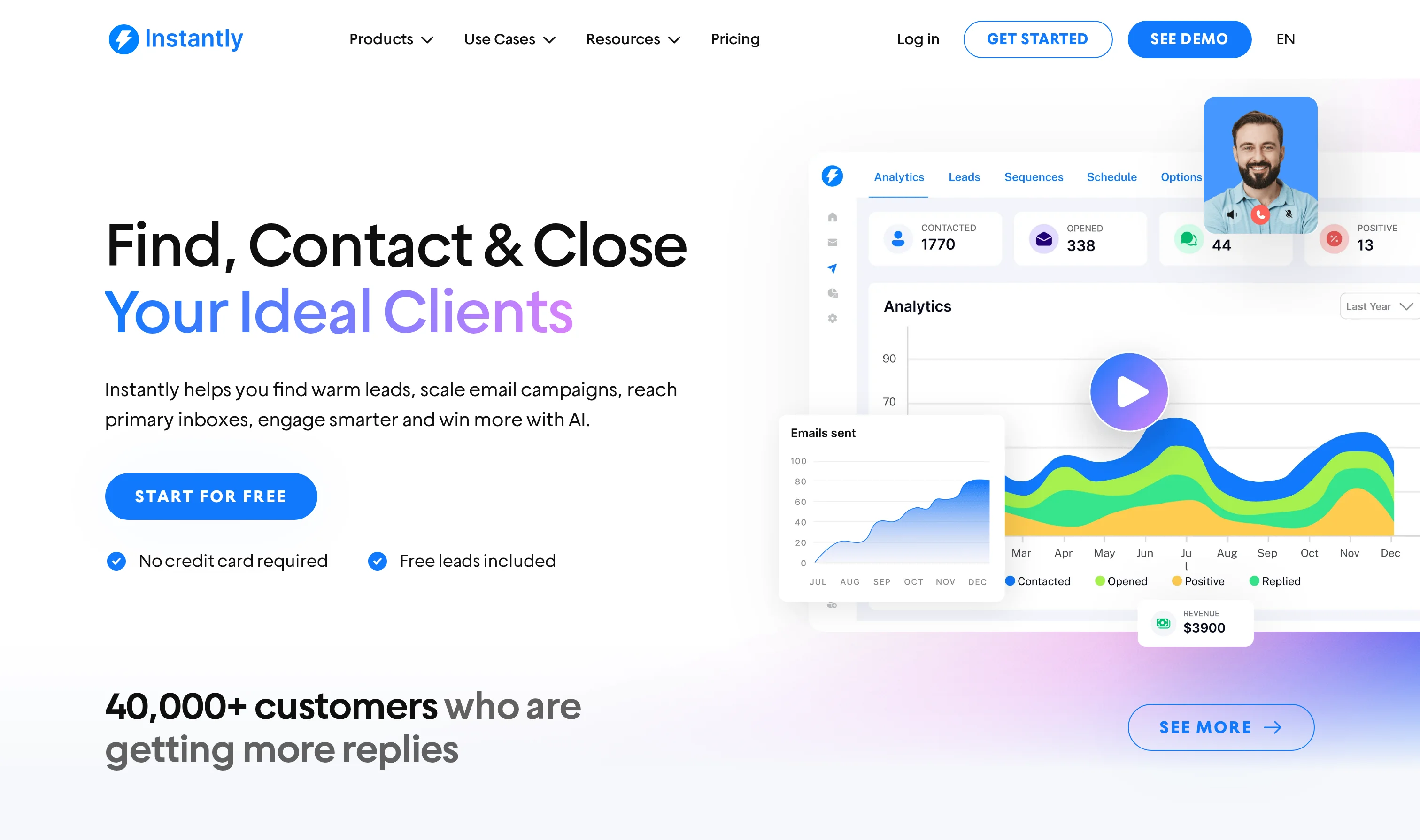 Instantly homepage - Find, contact, and close your ideal clients