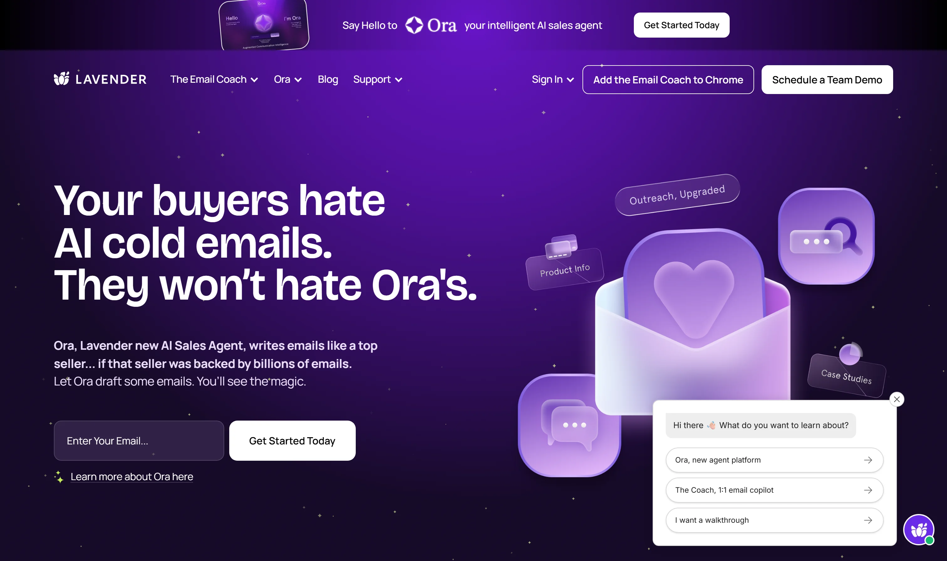 Lavender homepage - AI email coaching for sales teams