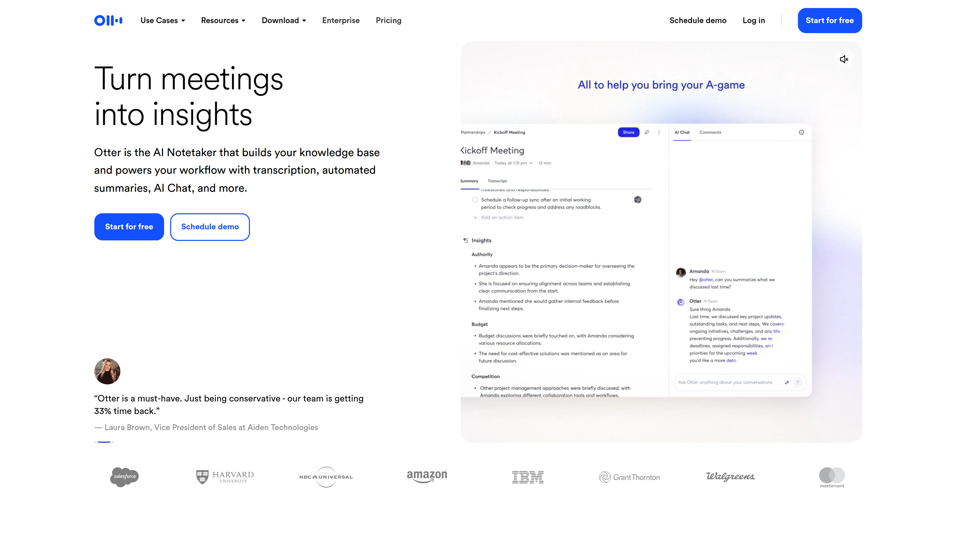 Otter.ai homepage - Turn meetings into action