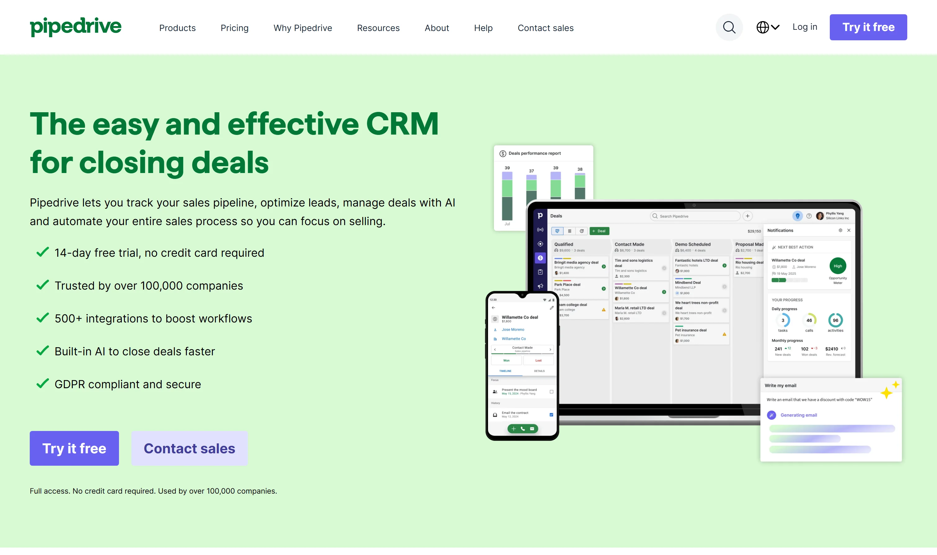 Pipedrive homepage - The easy and effective CRM for closing deals