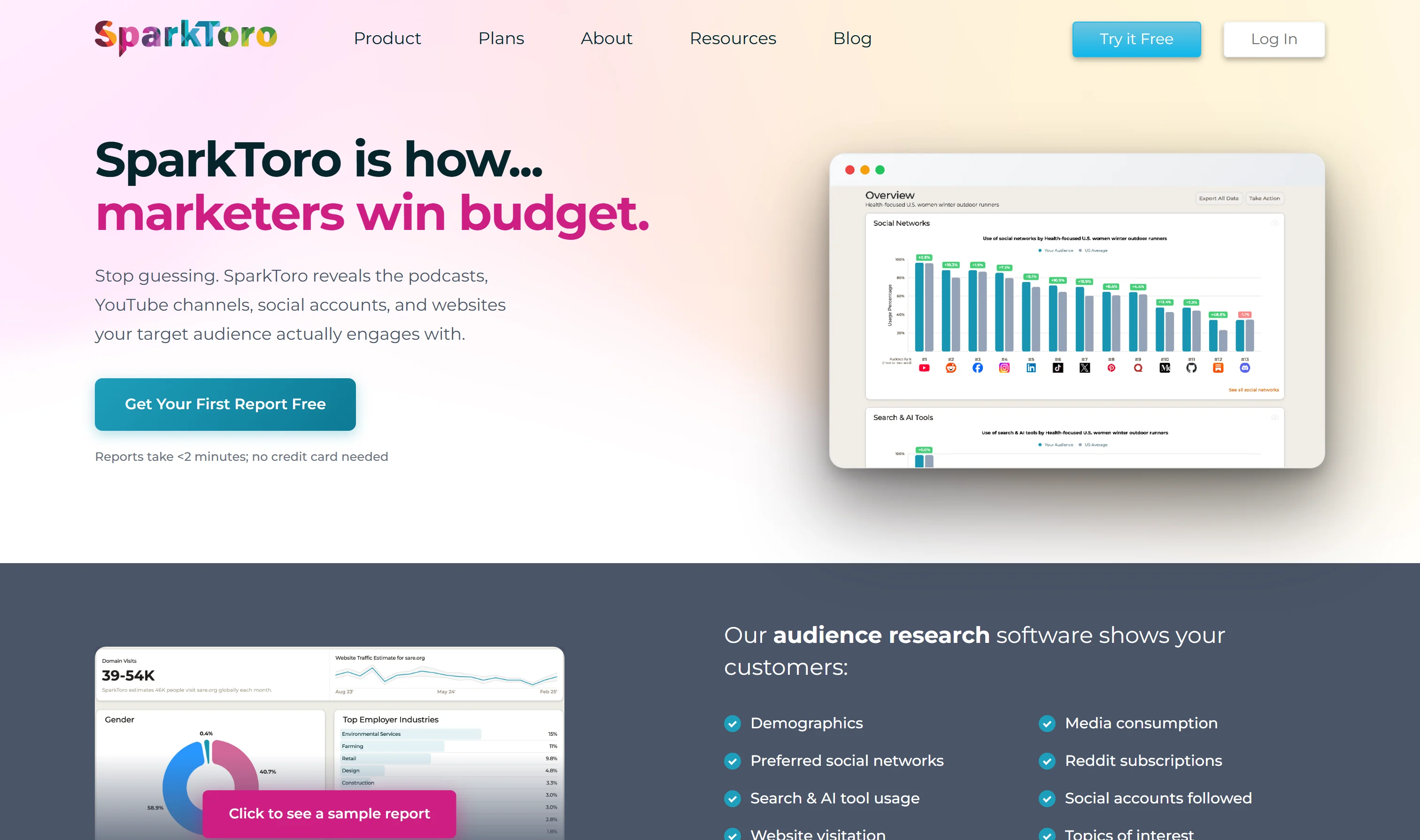 SparkToro homepage - Audience research software for marketers