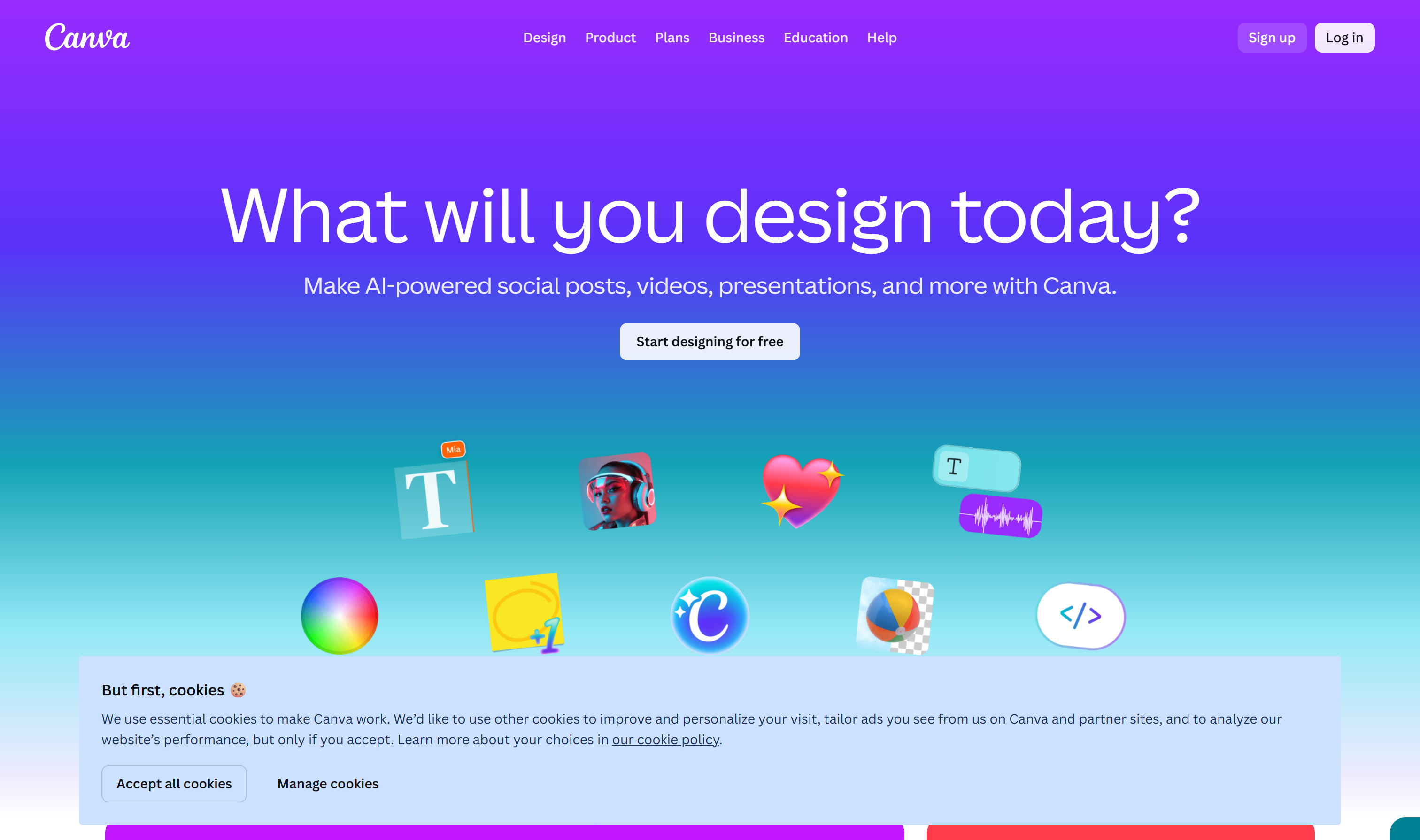 Canva homepage